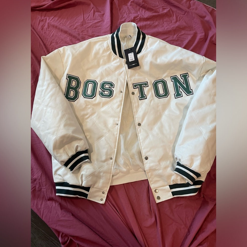 NEW - Fashion Nova Boston leather varsity jacket size large/extra large